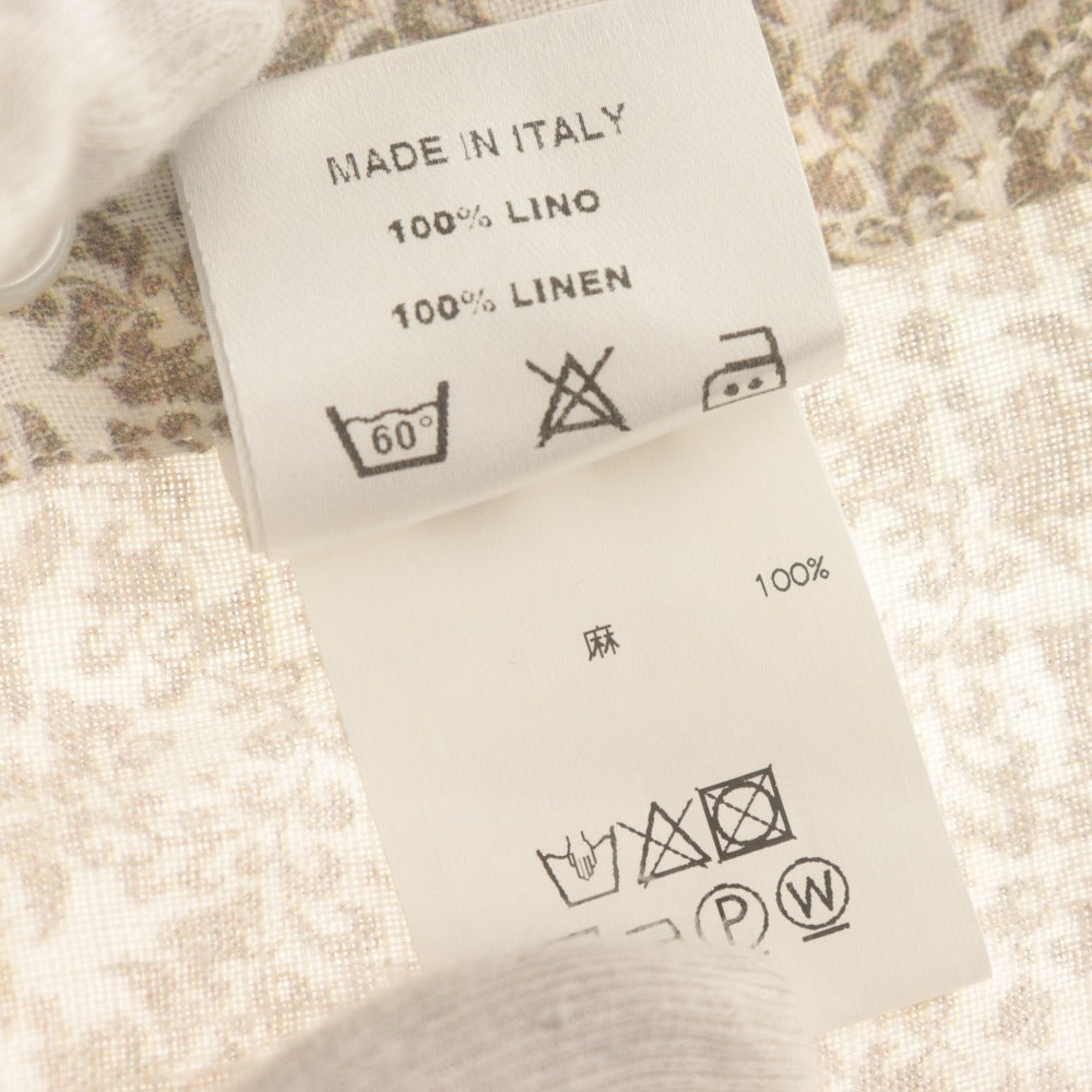 ■ Mario Muscariello Long Sleeve Small Floral Linen Shirt for Men - Size S, Beige