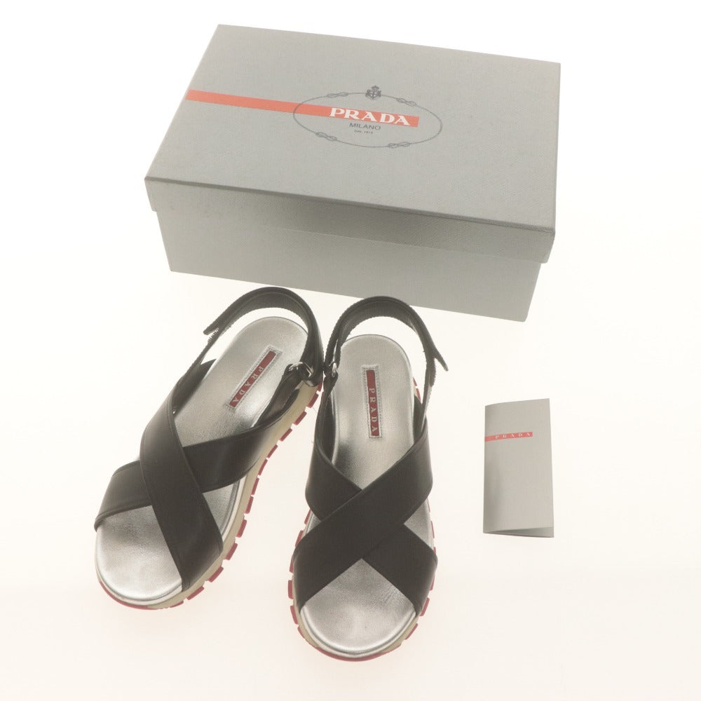 ■ プラダ PRADA サンダル 靴 クロスストラップ プラットフォーム スポーツサンダル レディース 36(23cm相当)シルバー ブラック系 箱付き