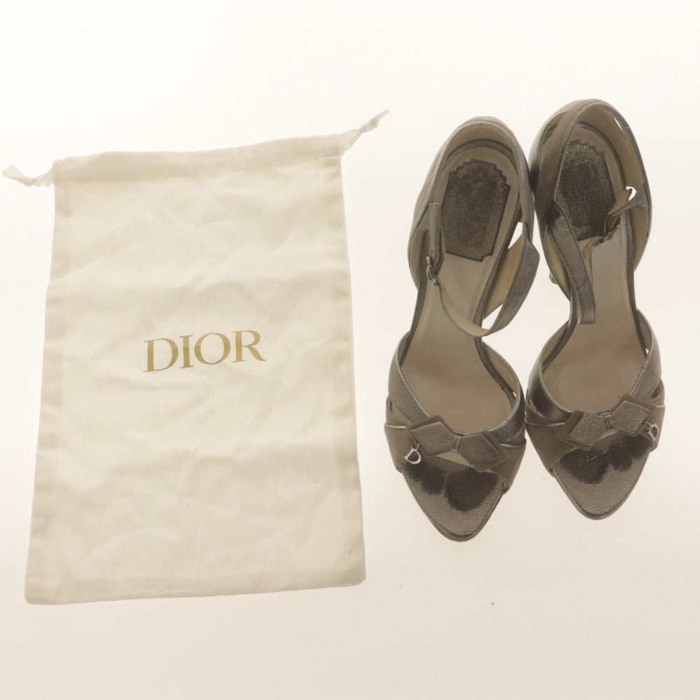 ■ Dior ディオール ヒール サンダル 靴 リボン シルバー金具 レディース 36 1/2 (23.5cm相当) シルバー系 ベージュ系