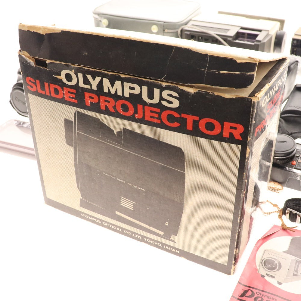 ■ キヤノン ミノルタ オリンパス 等 大量セット まとめ売り カメラ スライドプロジェクター スマホケース 等 付属品付き ジャンク