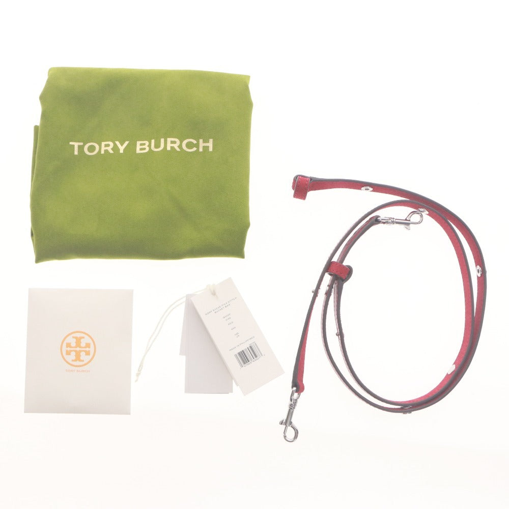 ■ TORY BURCH ハンドバッグ ショルダー付き 2way 鞄 ロミー スエード ピックステッチ バケット レディース レッド赤 袋,タグ付き