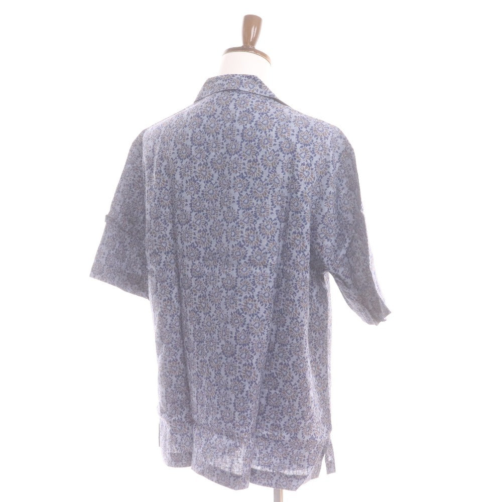 ■ ガリポリカミチェリア オープンカラーシャツ 半袖 トップス 花柄 麻100％ メンズ 50 ネイビー系 タグ付き 未使用