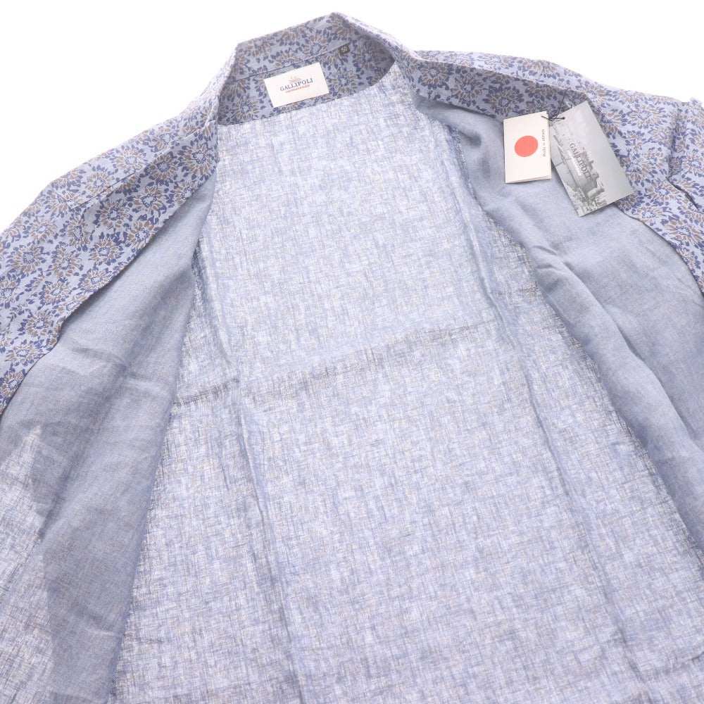 ■ ガリポリカミチェリア オープンカラーシャツ 半袖 トップス 花柄 麻100％ メンズ 50 ネイビー系 タグ付き 未使用
