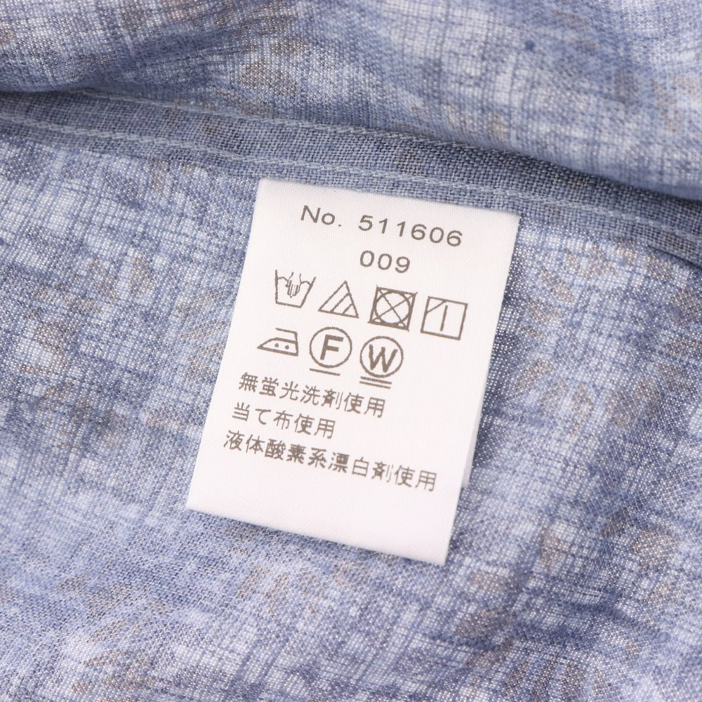 ■ ガリポリカミチェリア オープンカラーシャツ 半袖 トップス 花柄 麻100％ メンズ 50 ネイビー系 タグ付き 未使用