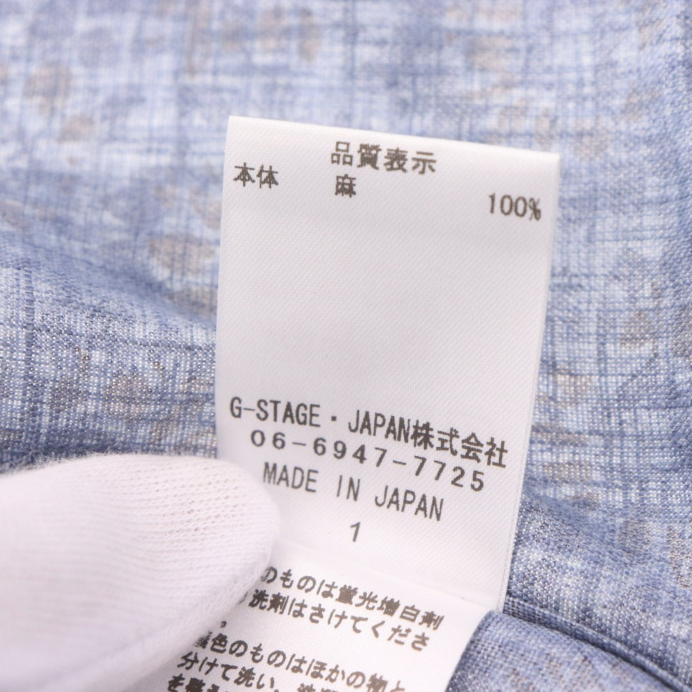 ■ ガリポリカミチェリア オープンカラーシャツ 半袖 トップス 花柄 麻100％ メンズ 50 ネイビー系 タグ付き 未使用