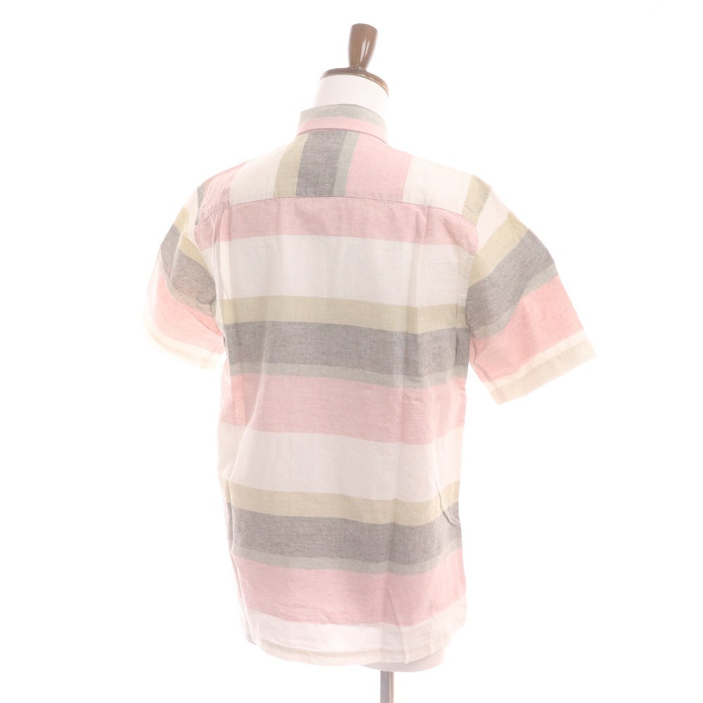 ■ バラシ フレンチリネン シャツ 半袖 トップス ボーダー メンズ 48 マルチカラー タグ付き 未使用