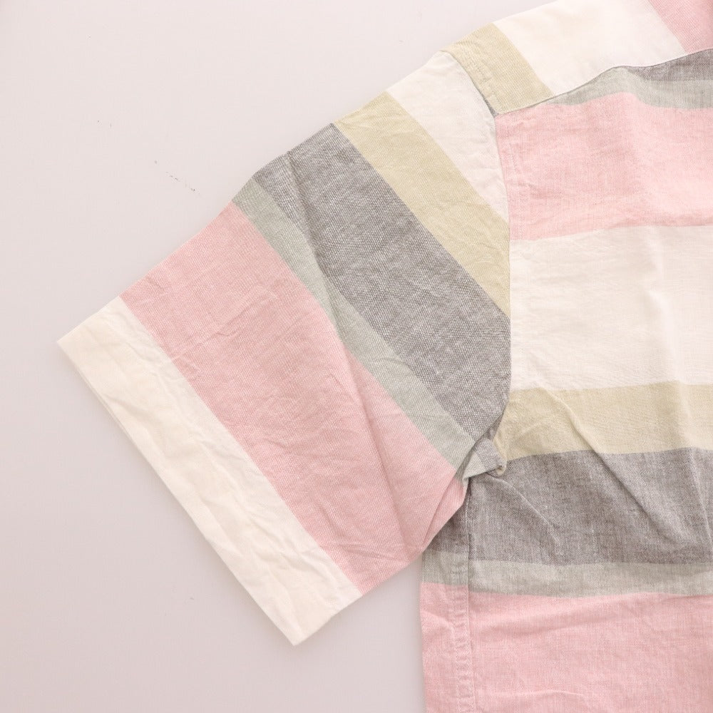 ■ バラシ フレンチリネン シャツ 半袖 トップス ボーダー メンズ 48 マルチカラー タグ付き 未使用