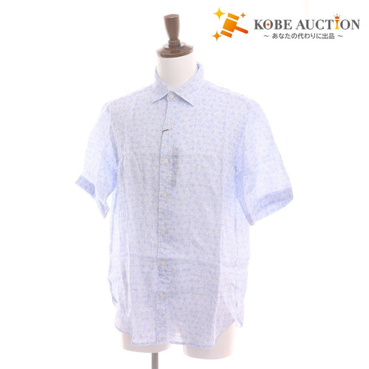 ■ マッキントッシュロンドン シャツ 半袖 トップス 花柄 総柄 麻100％ メンズ L ライトブルー ホワイト タグ付き 未使用