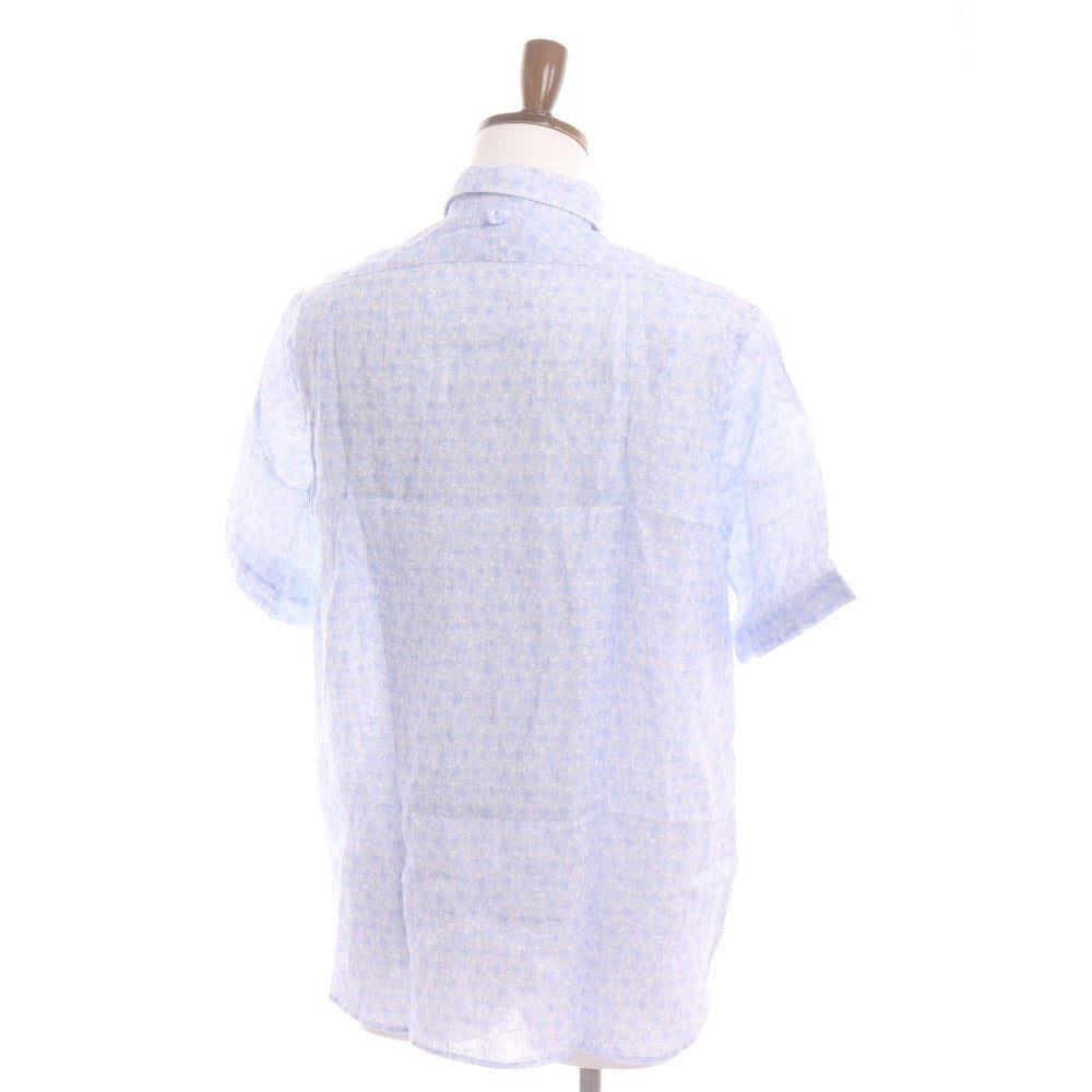 ■ マッキントッシュロンドン シャツ 半袖 トップス 花柄 総柄 麻100％ メンズ L ライトブルー ホワイト タグ付き 未使用