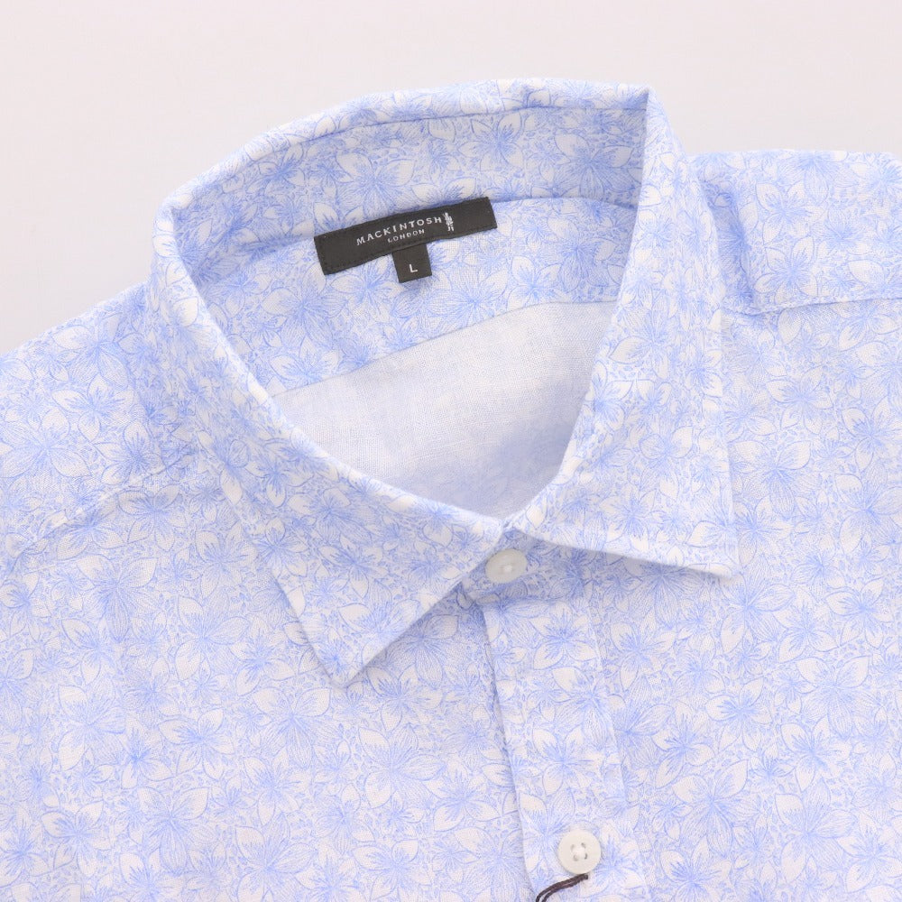 ■ マッキントッシュロンドン シャツ 半袖 トップス 花柄 総柄 麻100％ メンズ L ライトブルー ホワイト タグ付き 未使用