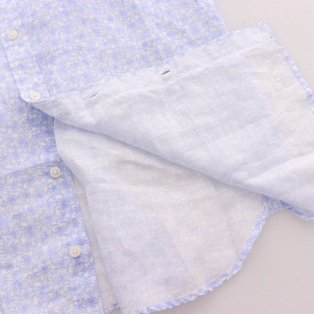 ■ マッキントッシュロンドン シャツ 半袖 トップス 花柄 総柄 麻100％ メンズ L ライトブルー ホワイト タグ付き 未使用