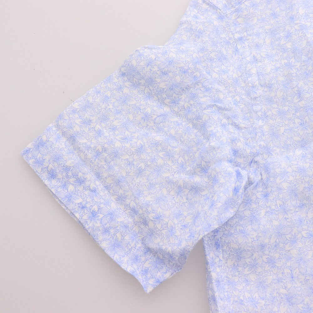 ■ マッキントッシュロンドン シャツ 半袖 トップス 花柄 総柄 麻100％ メンズ L ライトブルー ホワイト タグ付き 未使用