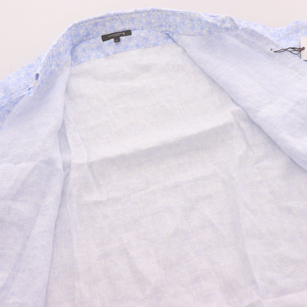 ■ マッキントッシュロンドン シャツ 半袖 トップス 花柄 総柄 麻100％ メンズ L ライトブルー ホワイト タグ付き 未使用