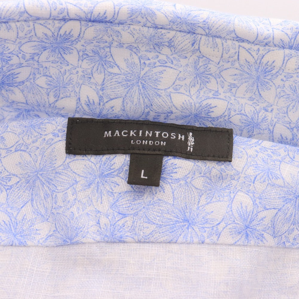 ■ マッキントッシュロンドン シャツ 半袖 トップス 花柄 総柄 麻100％ メンズ L ライトブルー ホワイト タグ付き 未使用