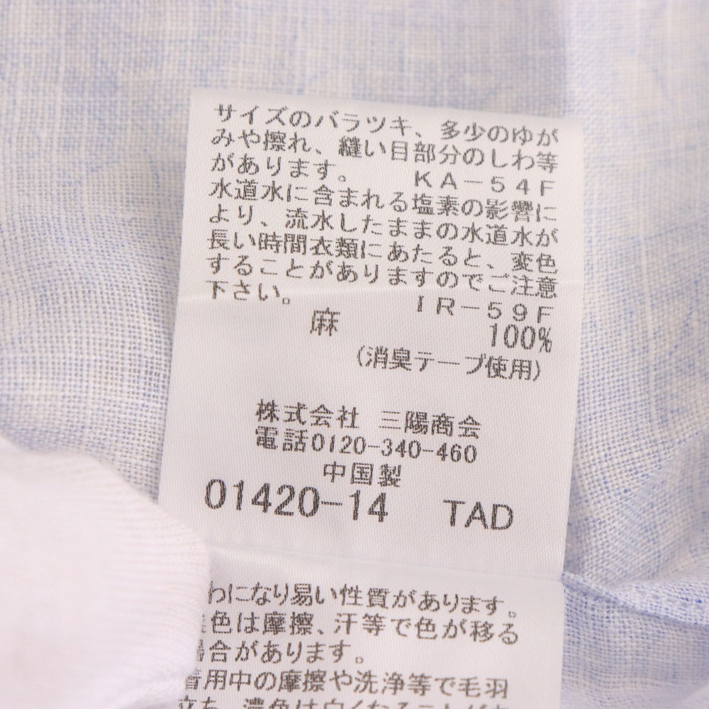 ■ マッキントッシュロンドン シャツ 半袖 トップス 花柄 総柄 麻100％ メンズ L ライトブルー ホワイト タグ付き 未使用