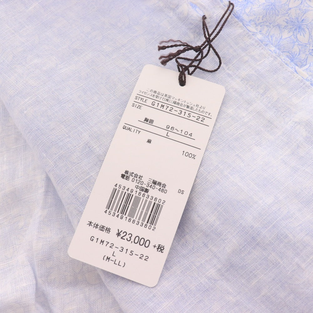 ■ マッキントッシュロンドン シャツ 半袖 トップス 花柄 総柄 麻100％ メンズ L ライトブルー ホワイト タグ付き 未使用