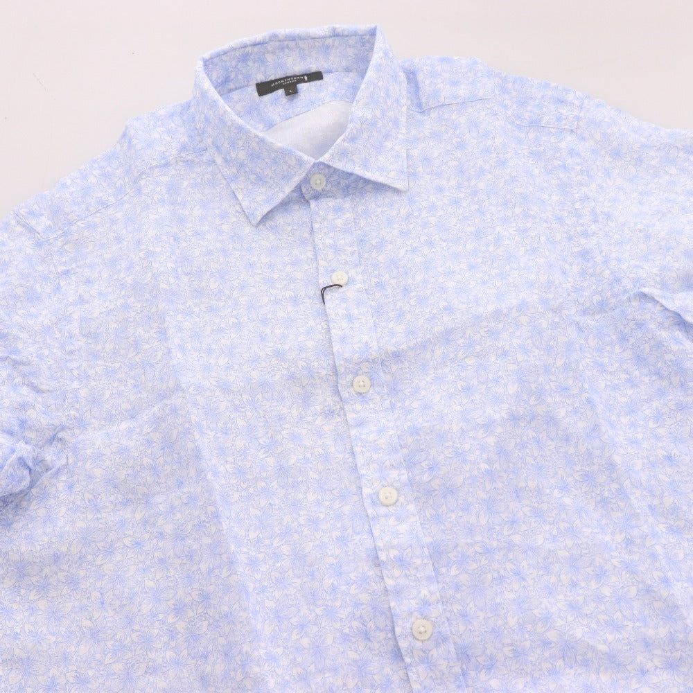 ■ マッキントッシュロンドン シャツ 半袖 トップス 花柄 総柄 麻100％ メンズ L ライトブルー ホワイト タグ付き 未使用
