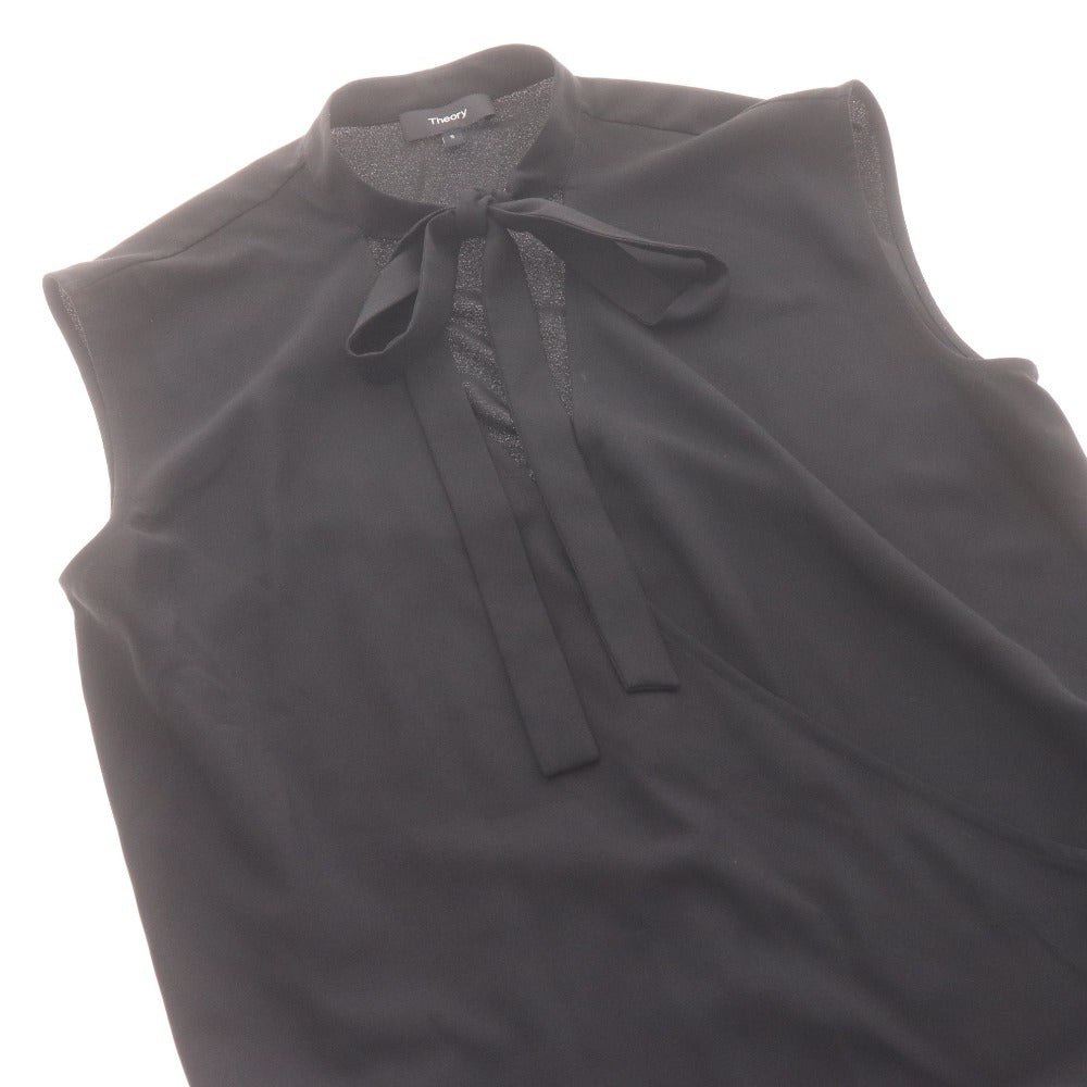 Theory Women's Sleeveless Tank Top with Bow Tie and Buttons, Size Small, Black