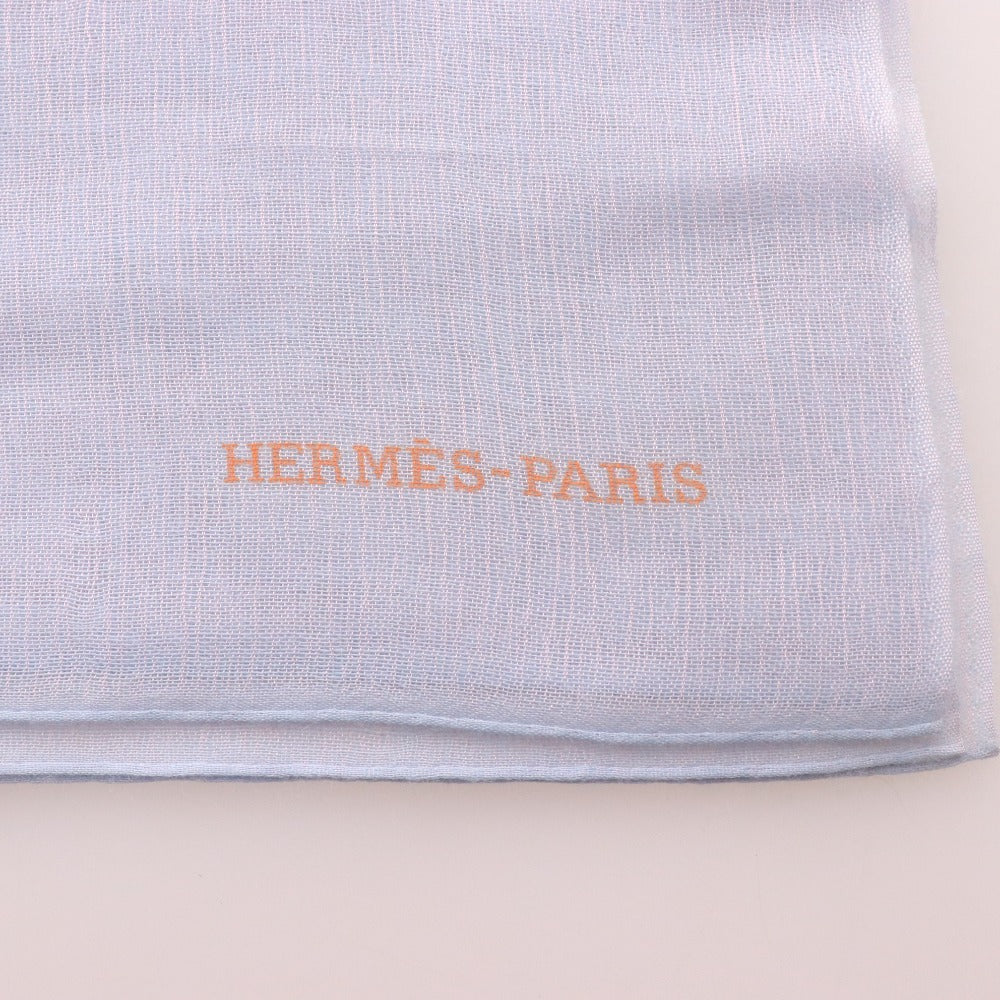 ■ HERMES Large Striped Cashmere Blend Scarf for Men and Women, Light Blue, Includes Bag