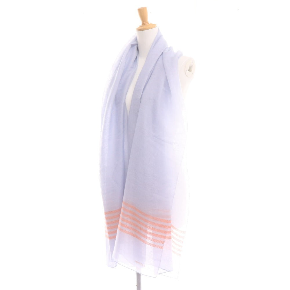 ■ HERMES Large Striped Cashmere Blend Scarf for Men and Women, Light Blue, Includes Bag