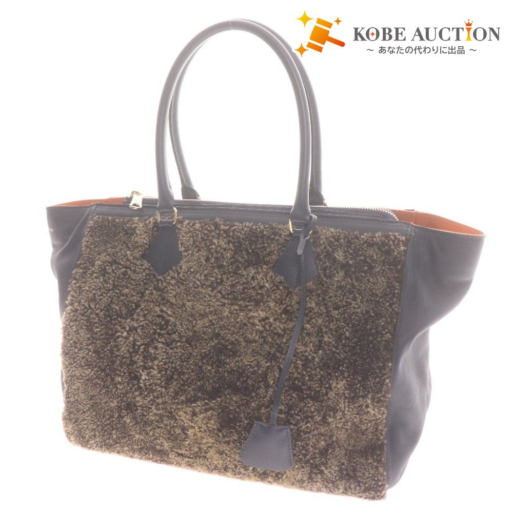 ■ ADMJ エーディーエムジェイ トートバッグ A350267 鞄 ボア ファスナー ロゴ レディース ネイビー