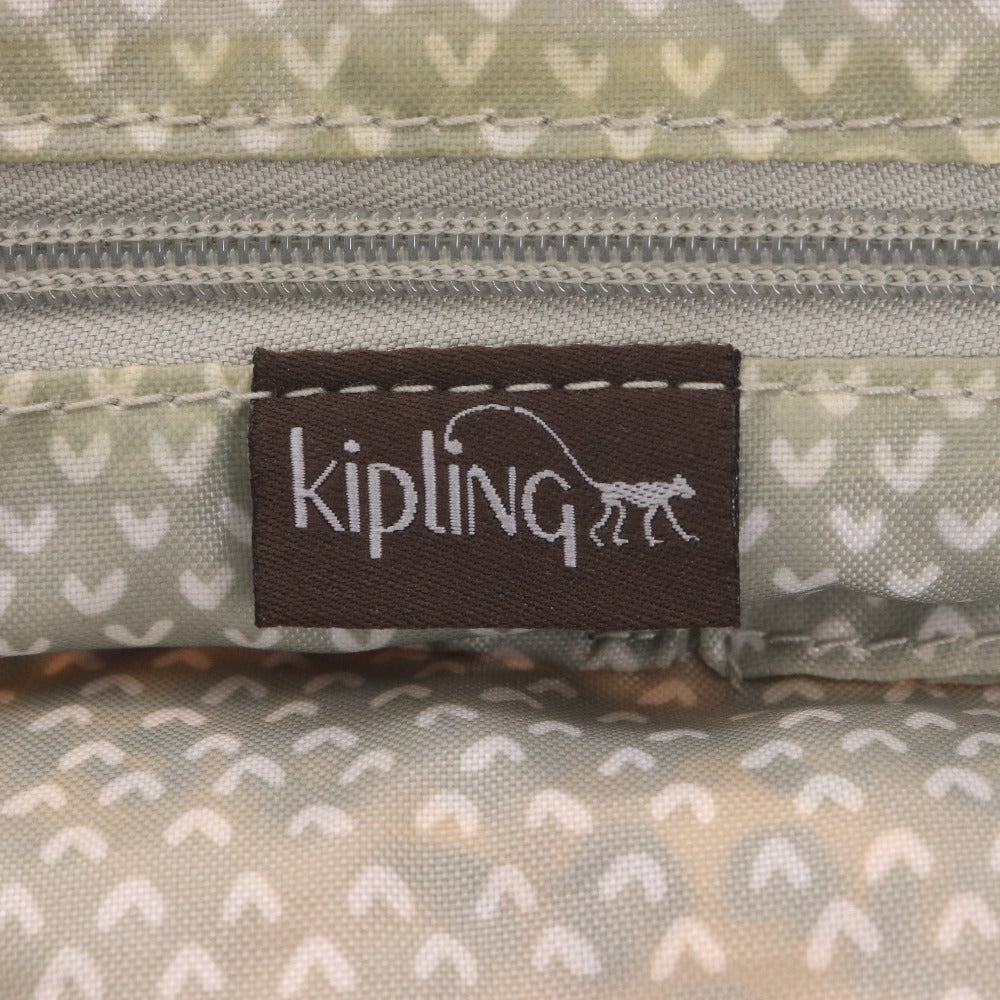 Kipling hand tote bag with zipper closure, leopard print, heart pattern, multicolor, light brown, and black.