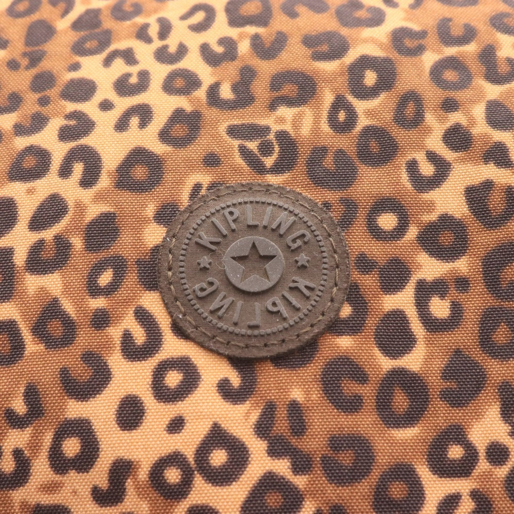 Kipling hand tote bag with zipper closure, leopard print, heart pattern, multicolor, light brown, and black.