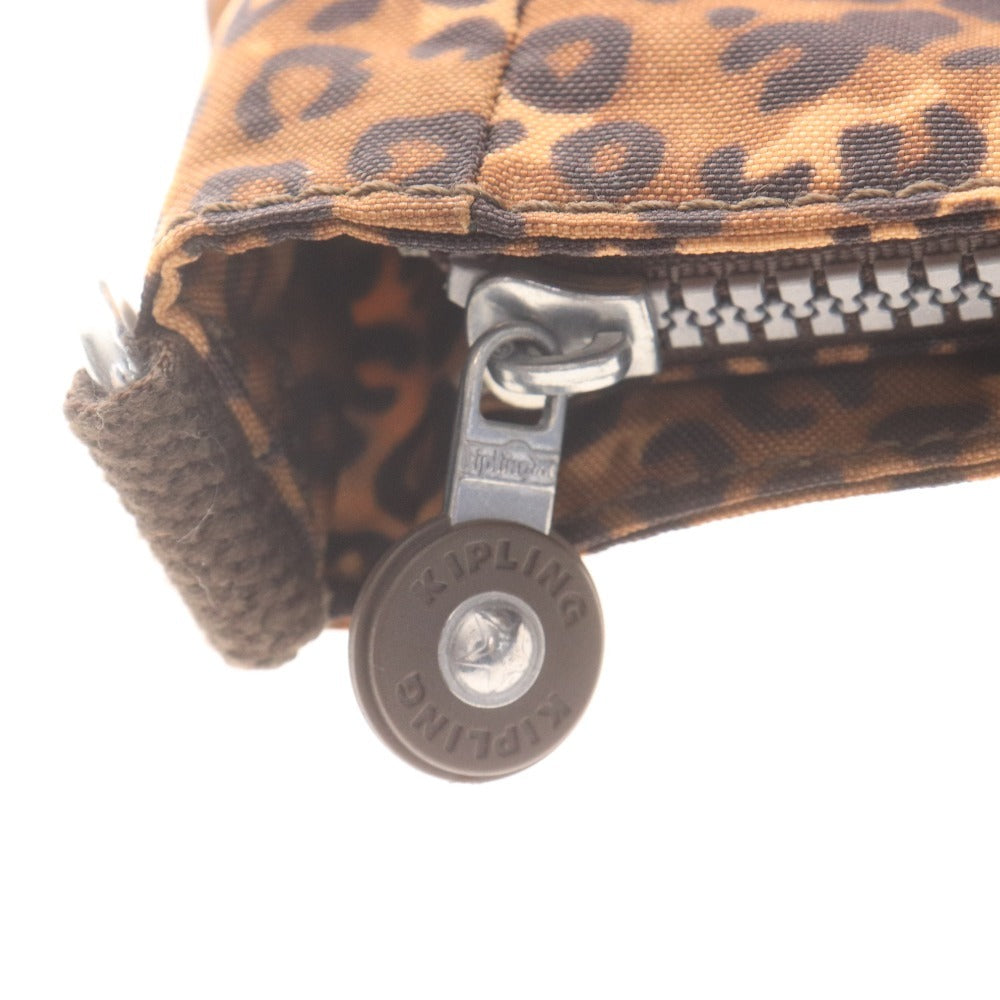 Kipling hand tote bag with zipper closure, leopard print, heart pattern, multicolor, light brown, and black.