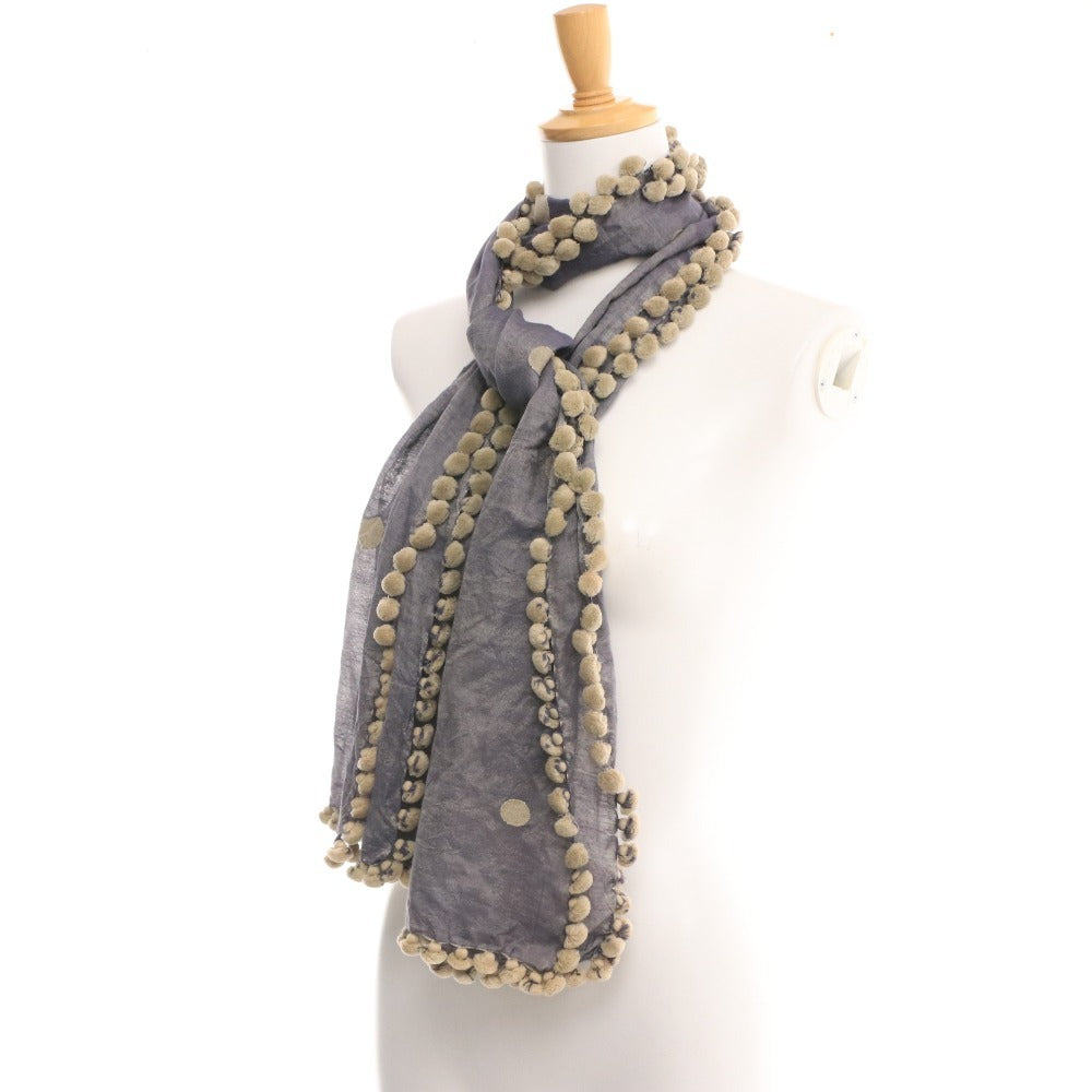 ■ matta Polka dot pompom scarf, 100% cotton, women's, navy