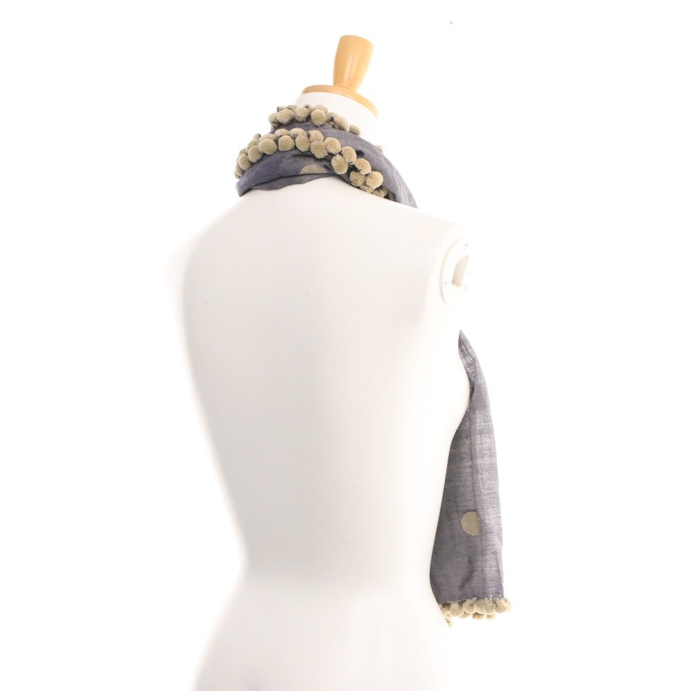 ■ matta Polka dot pompom scarf, 100% cotton, women's, navy