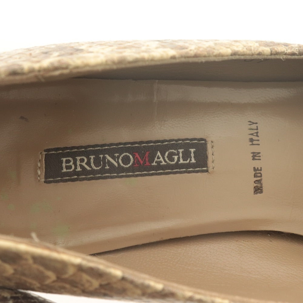 ■ ブルーノマリ BRUNOMAGLI パンプス 靴 ポインテッドトゥ パイソン 型押し イタリア製 レディース 36 1/2(23.5相当） ベージュ系