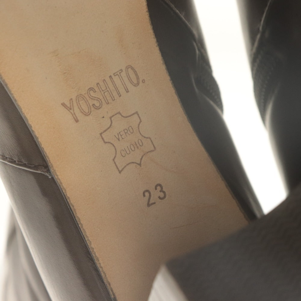 ■ ヨシト YOSHITO ショートブーツ 靴 ジップ チャンキーヒール イタリアンレザー レディース 23 ブラウン