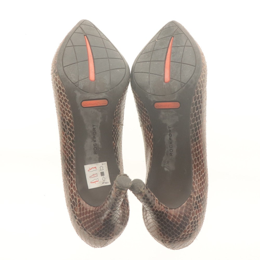 ■ ロックポート ROCKPORT パンプス 靴 ピンヒール ポインテッドトゥ トータルモーション パイソン柄 レディース 23cm ブラウン系