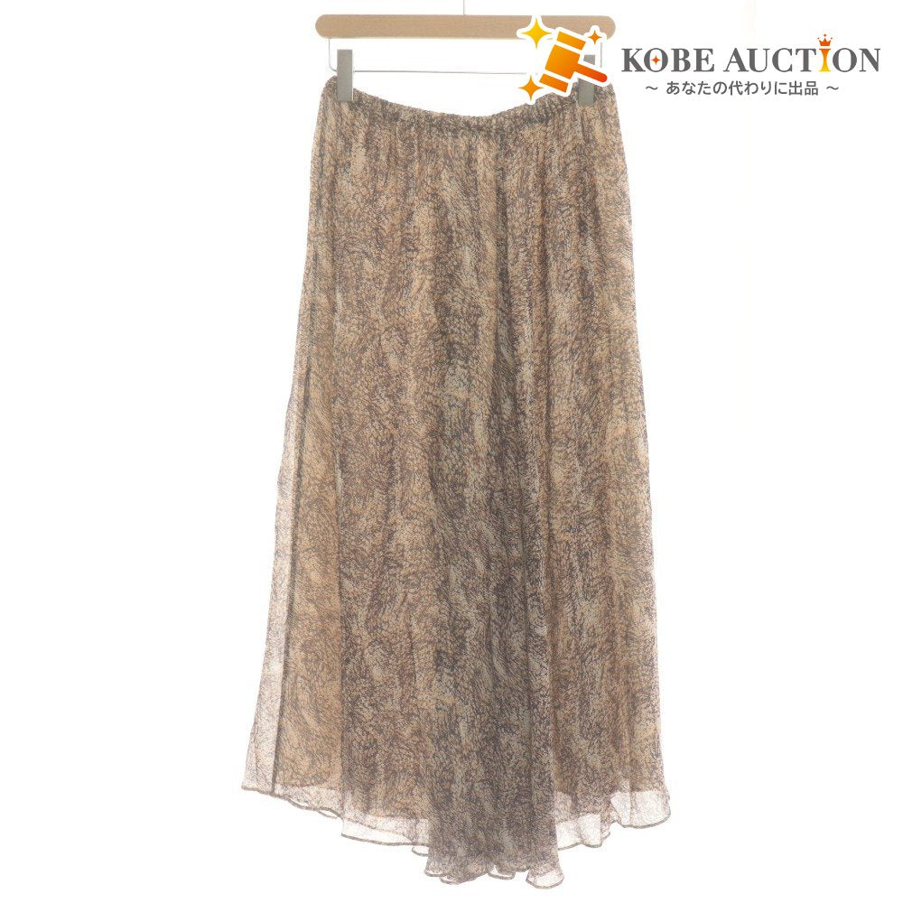 ■ R’IAM Plage Flared Skirt Long Bottoms All-over Print Made in Japan Ladies 38 (M equivalent) Beige Navy