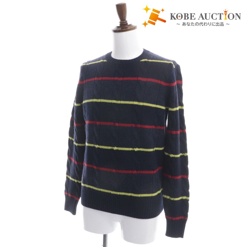 ■ Brooks Brothers crew neck sweater top merino wool cable stripe men's S navy with tags unused