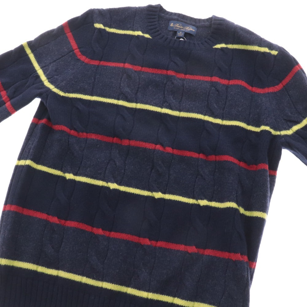 ■ Brooks Brothers crew neck sweater top merino wool cable stripe men's S navy with tags unused