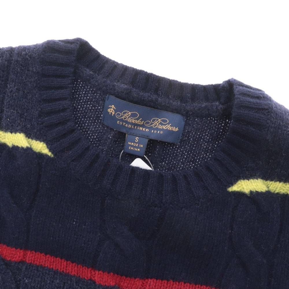 ■ Brooks Brothers crew neck sweater top merino wool cable stripe men's S navy with tags unused