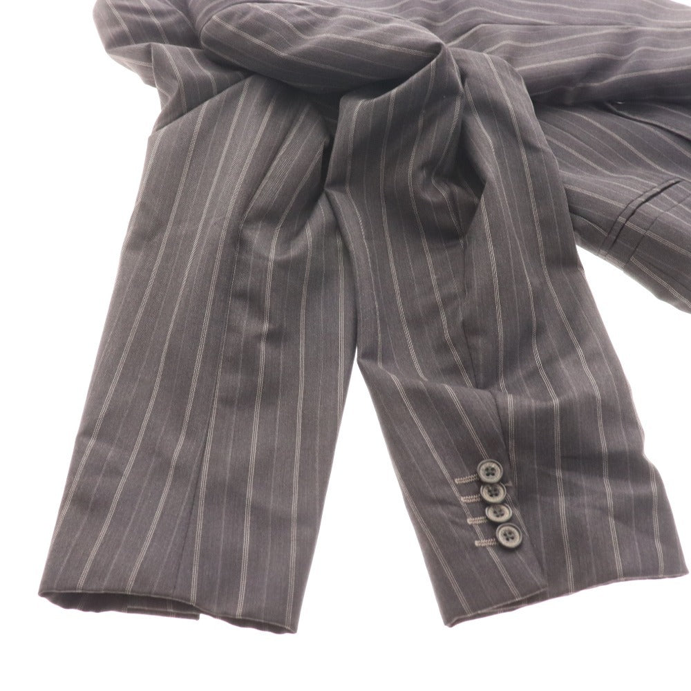 ■ ジャンニヴェルサーチ ダブルスーツ セットアップ トップス ボトムス ピークドラペル 裾ダブル ストライプ メンズ ダークグレー