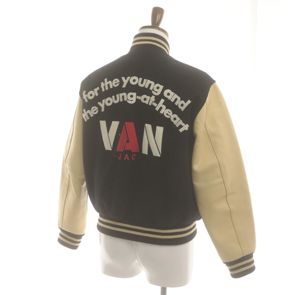 ■ VAN JACKET ヴァンヂャケット スタジアム ジャンパー ジャケット アウター ボタン ポケット 袖革 メンズ M ブラック系 アイボリー系