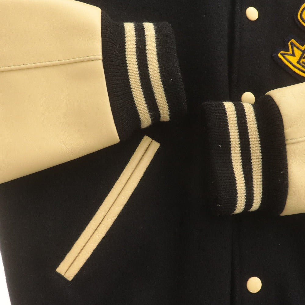 ■ VAN JACKET ヴァンヂャケット スタジアム ジャンパー ジャケット アウター ボタン ポケット 袖革 メンズ M ブラック系 アイボリー系