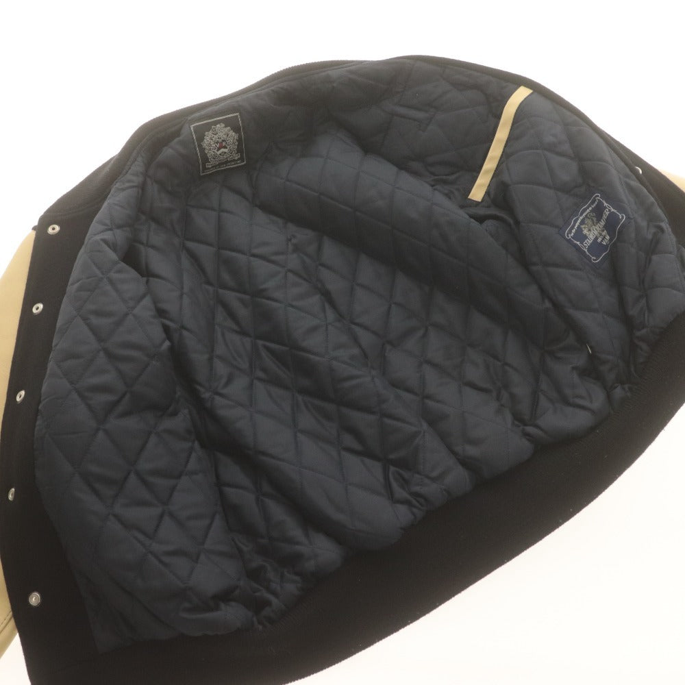■ VAN JACKET ヴァンヂャケット スタジアム ジャンパー ジャケット アウター ボタン ポケット 袖革 メンズ M ブラック系 アイボリー系