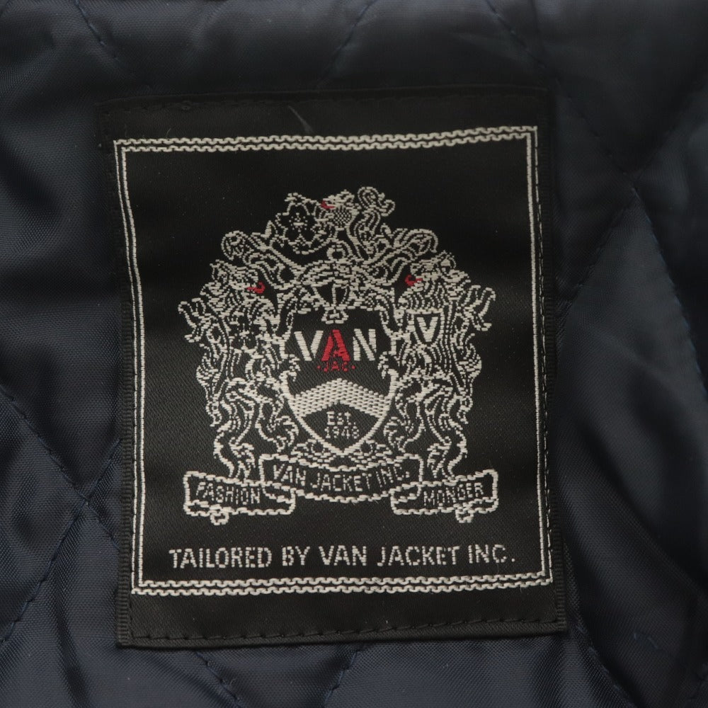 ■ VAN JACKET ヴァンヂャケット スタジアム ジャンパー ジャケット アウター ボタン ポケット 袖革 メンズ M ブラック系 アイボリー系