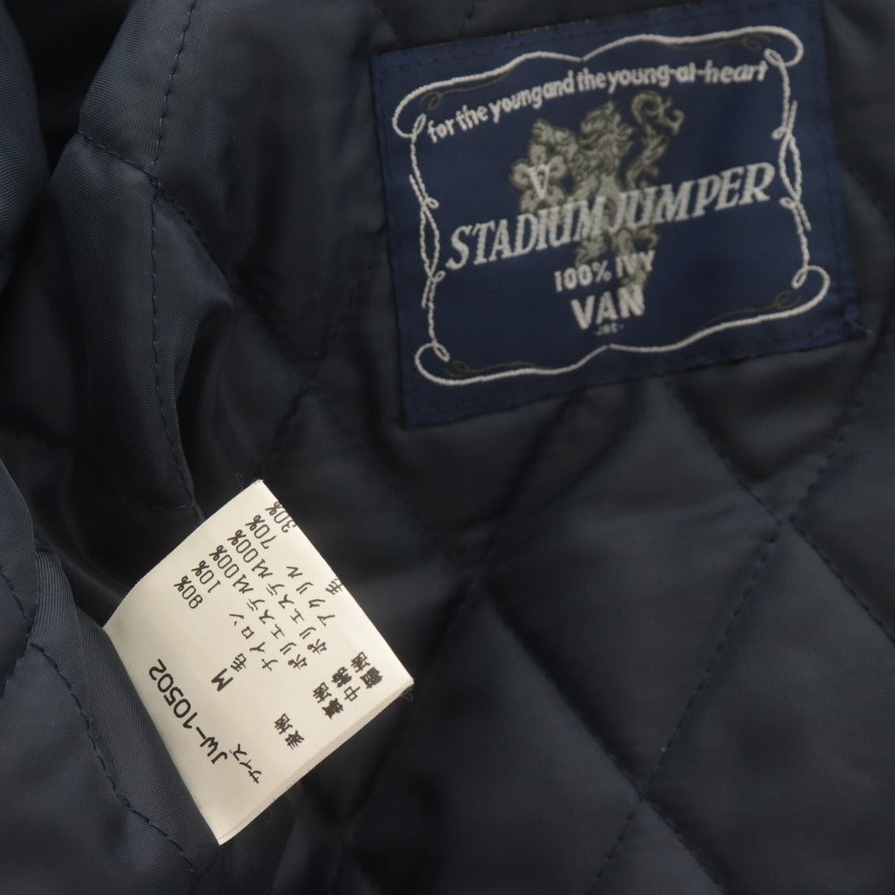 ■ VAN JACKET ヴァンヂャケット スタジアム ジャンパー ジャケット アウター ボタン ポケット 袖革 メンズ M ブラック系 アイボリー系