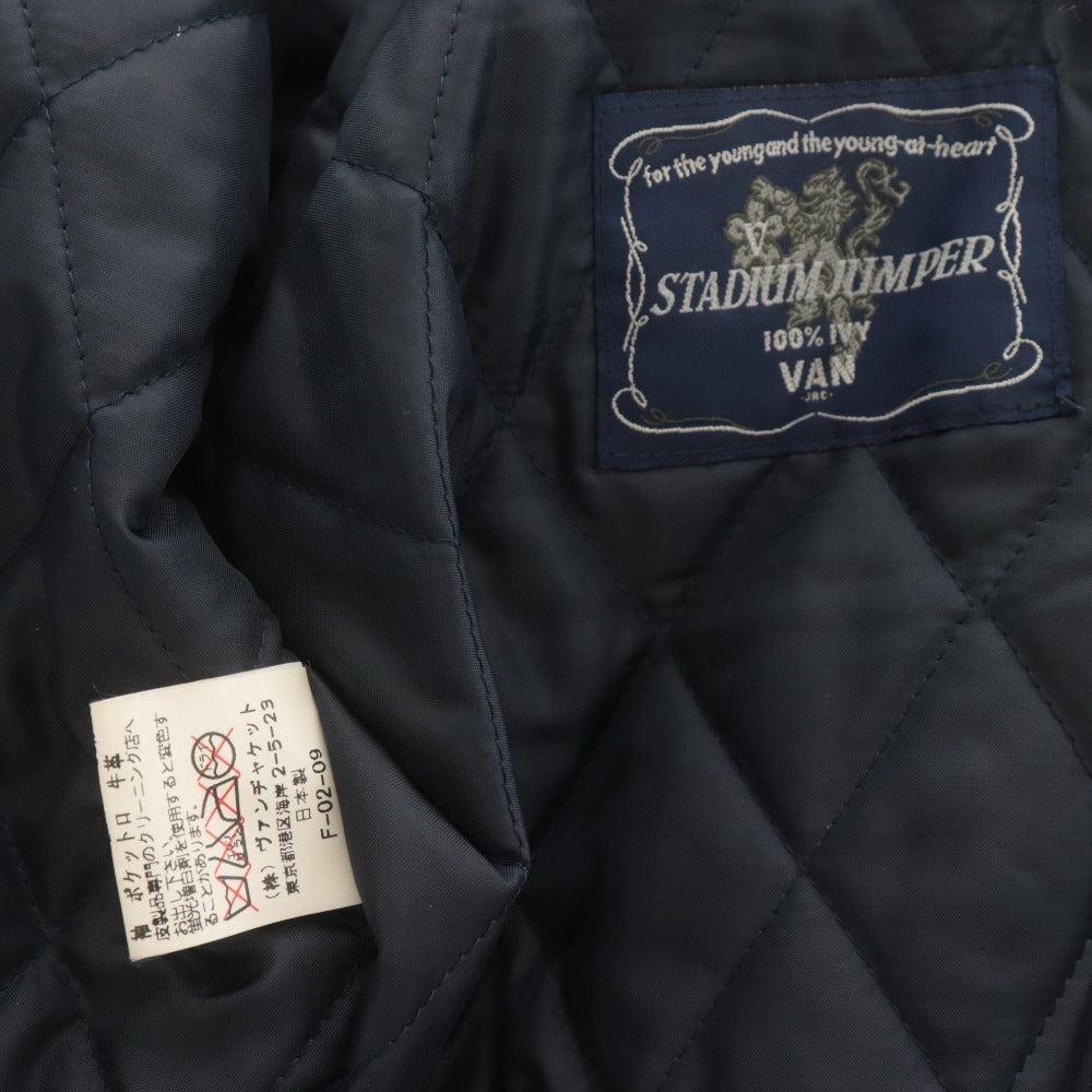 ■ VAN JACKET ヴァンヂャケット スタジアム ジャンパー ジャケット アウター ボタン ポケット 袖革 メンズ M ブラック系 アイボリー系
