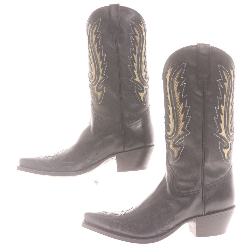 ■ TONY MORA トニーモラ ウエスタンブーツ 2326 靴 牛革 ミドル ウィング 蛇柄 メンズ レディース 40 (25.0cm相当) ブラック 付属品付き