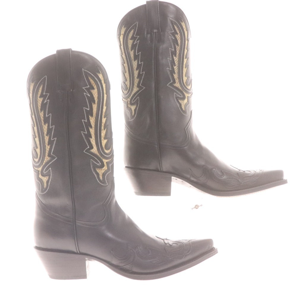 ■ TONY MORA トニーモラ ウエスタンブーツ 2326 靴 牛革 ミドル ウィング 蛇柄 メンズ レディース 40 (25.0cm相当) ブラック 付属品付き