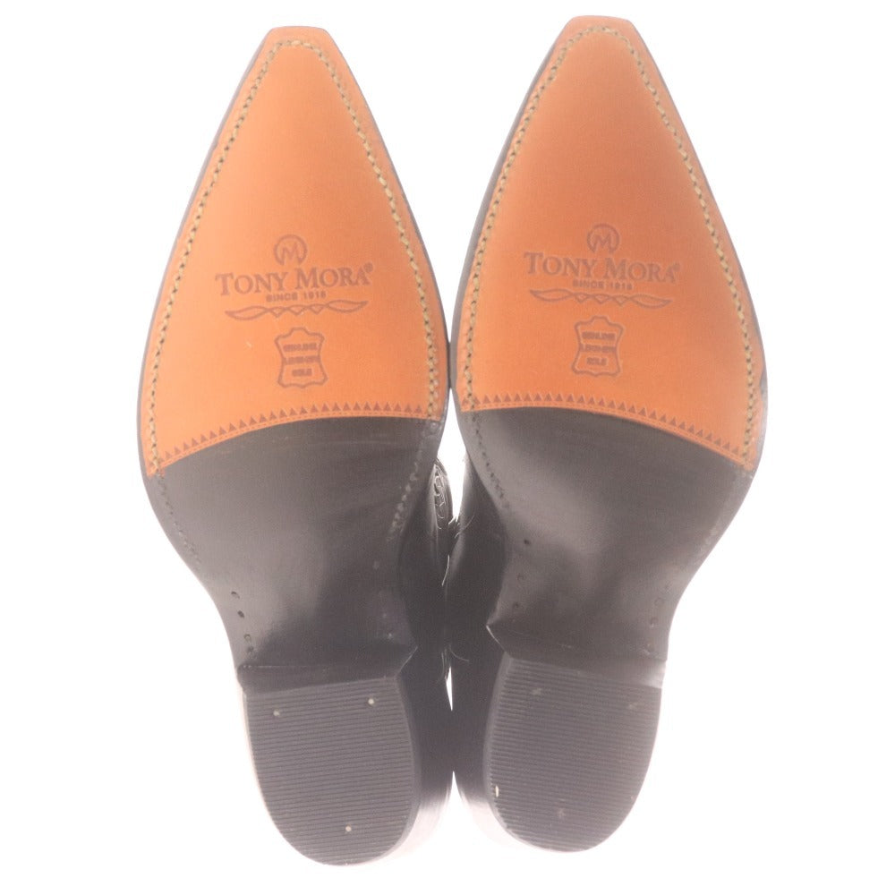 ■ TONY MORA トニーモラ ウエスタンブーツ 2326 靴 牛革 ミドル ウィング 蛇柄 メンズ レディース 40 (25.0cm相当) ブラック 付属品付き