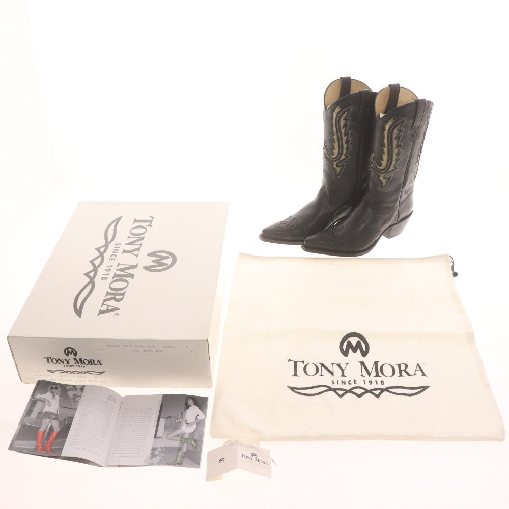 ■ TONY MORA トニーモラ ウエスタンブーツ 2326 靴 牛革 ミドル ウィング 蛇柄 メンズ レディース 40 (25.0cm相当) ブラック 付属品付き