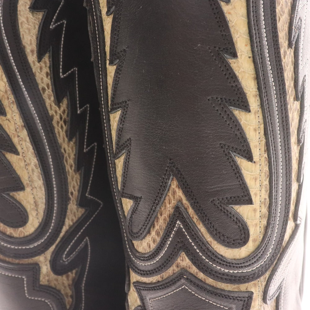 ■ TONY MORA トニーモラ ウエスタンブーツ 2326 靴 牛革 ミドル ウィング 蛇柄 メンズ レディース 40 (25.0cm相当) ブラック 付属品付き