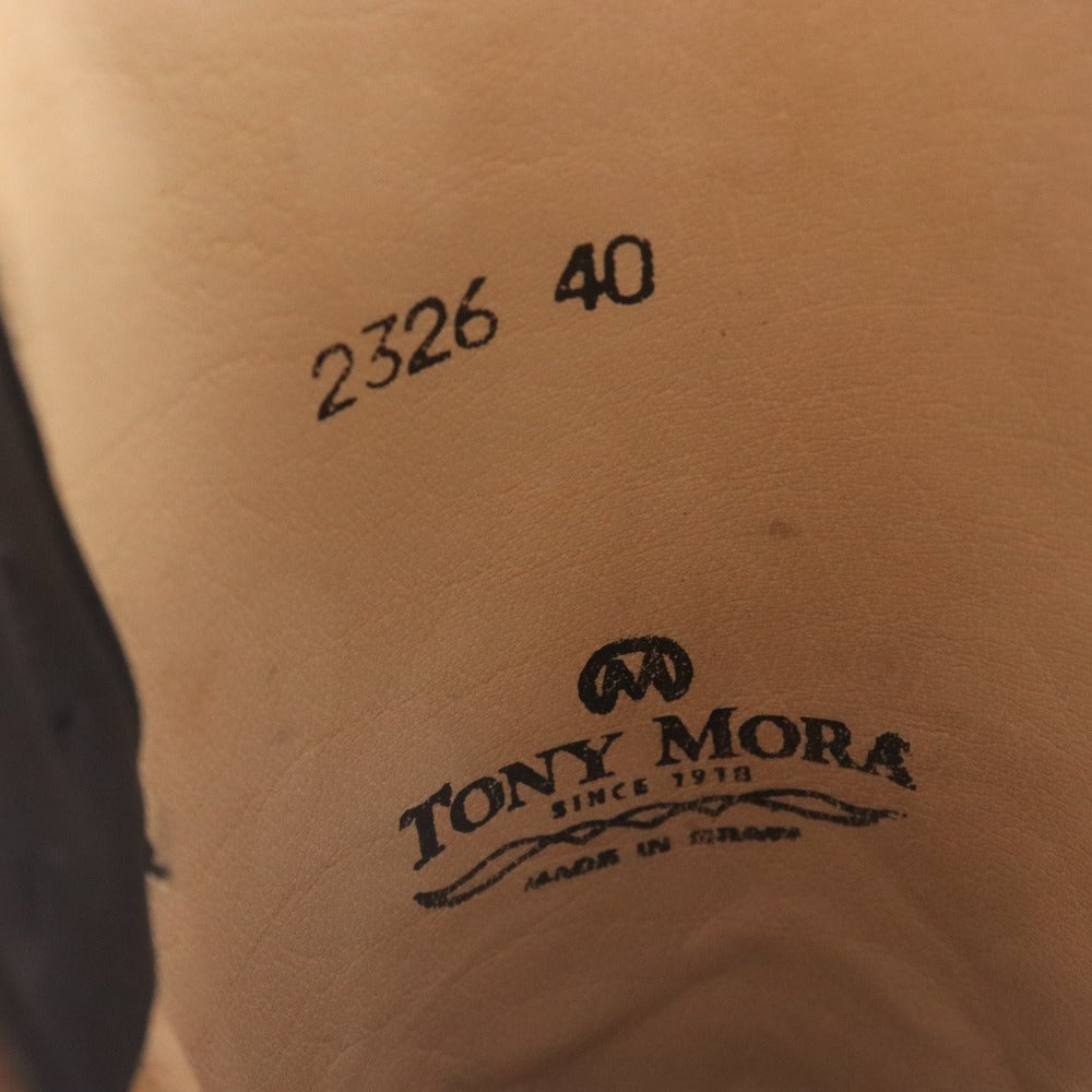 ■ TONY MORA トニーモラ ウエスタンブーツ 2326 靴 牛革 ミドル ウィング 蛇柄 メンズ レディース 40 (25.0cm相当) ブラック 付属品付き